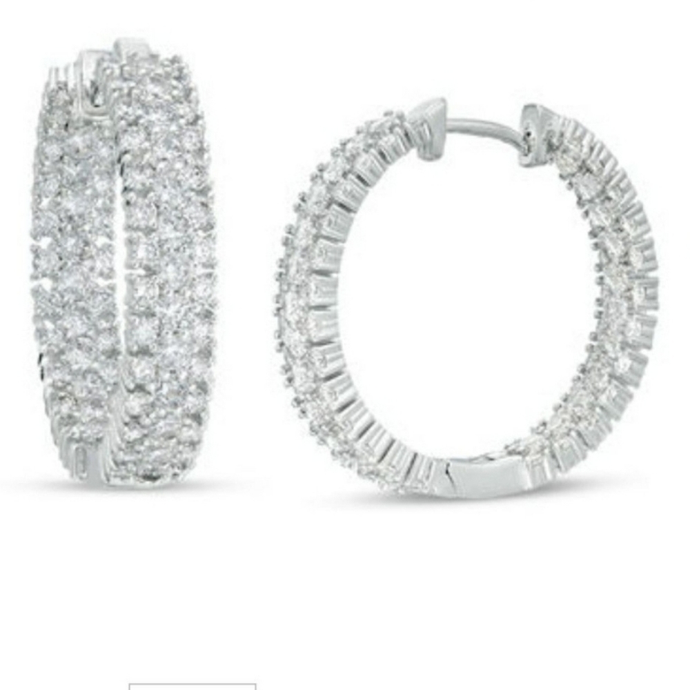 Micro Pave Silver Hoop Earrings